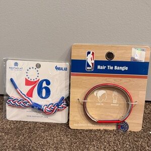 NBA 76ers Red and Blue Hair Tie Bangle Set bracelet NWT
